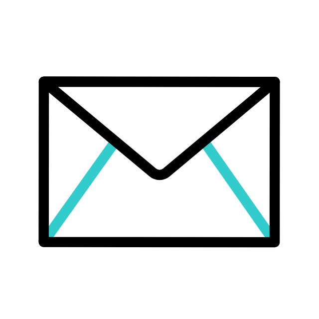 Simple illustration of a white envelope with a black outline and light blue lines representing the envelope flap.